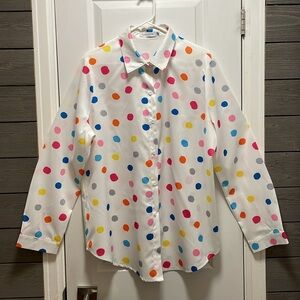 MISSLOOK White with Colorful Polka Dots Button Down  Long-Sleeve Blouse XXL NWOT